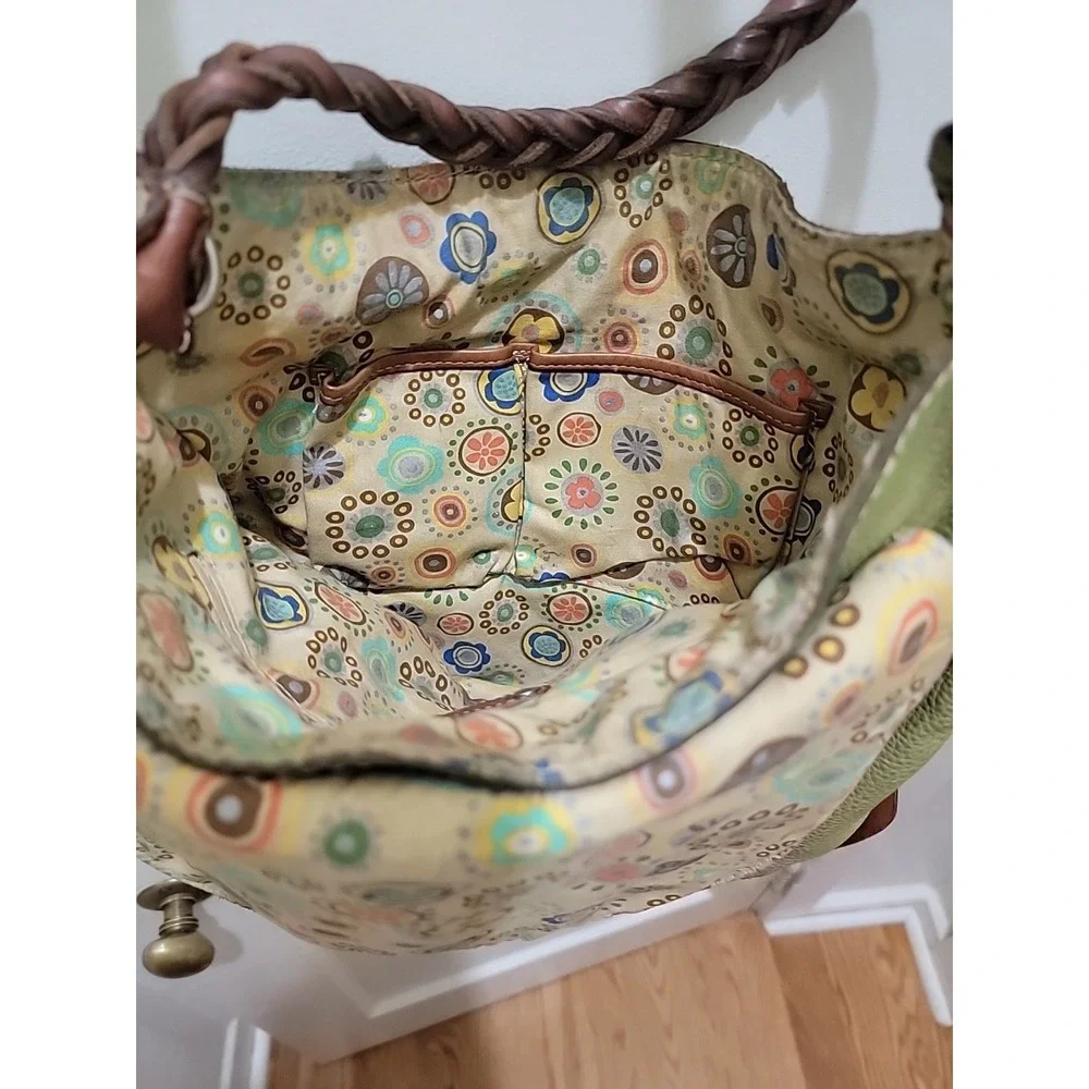 Vintage Fossil Green Leather Shoulder Bag Purse Handbag Organizer Tote. Classic